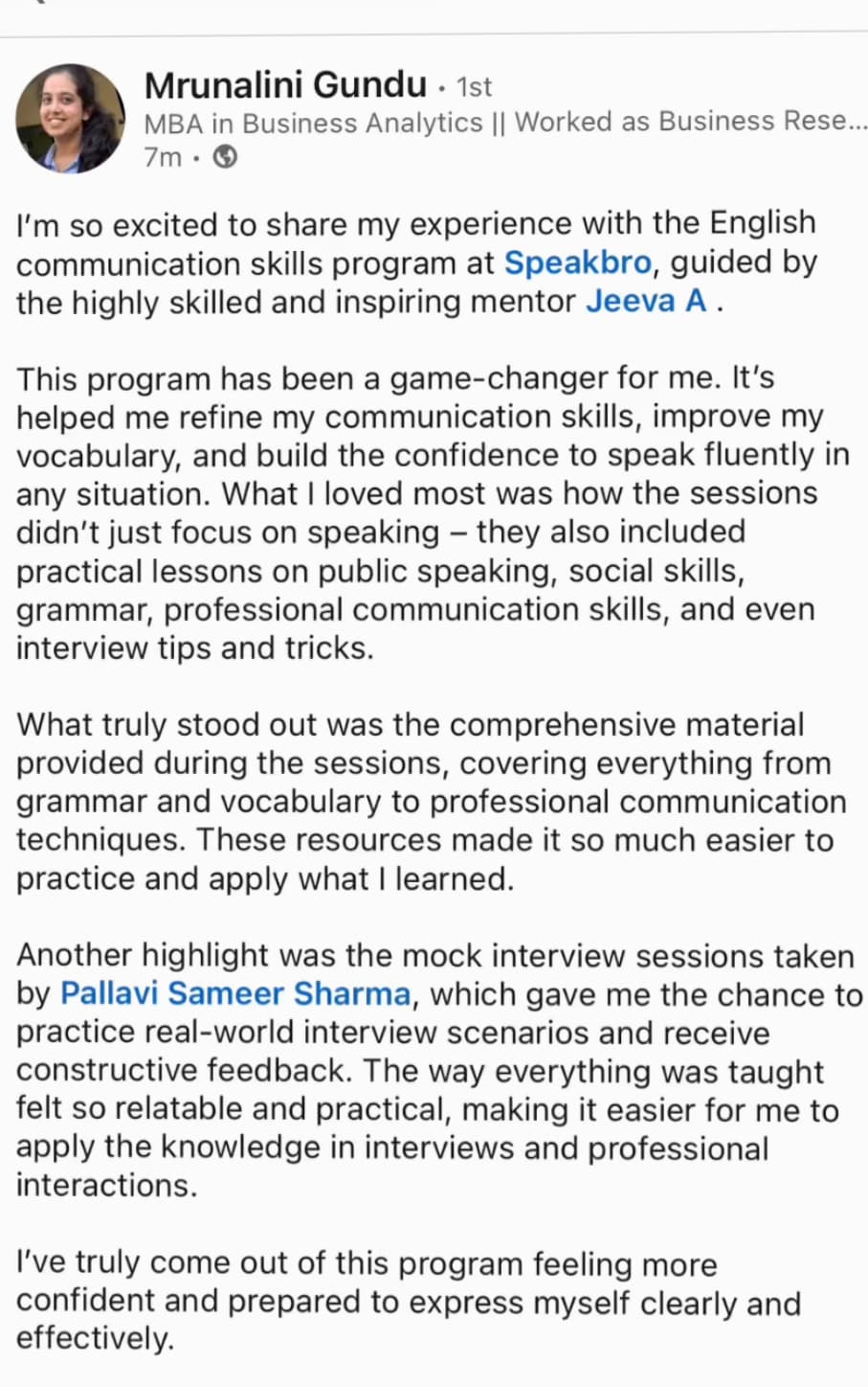 SpeakBro learner testimonial